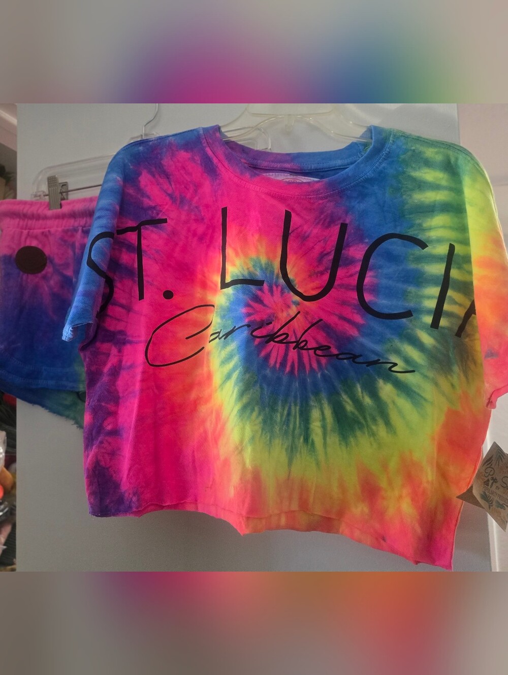 Womens St Lucia Caribbean Crop Top & Short Set Sz L/XL NWT